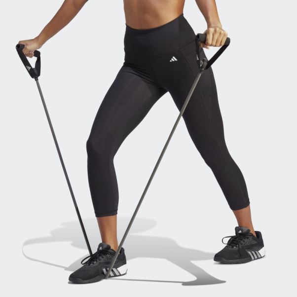 Legging 3/4 Taille Haute Optime Poche Cachette Noir Adidas Fashion