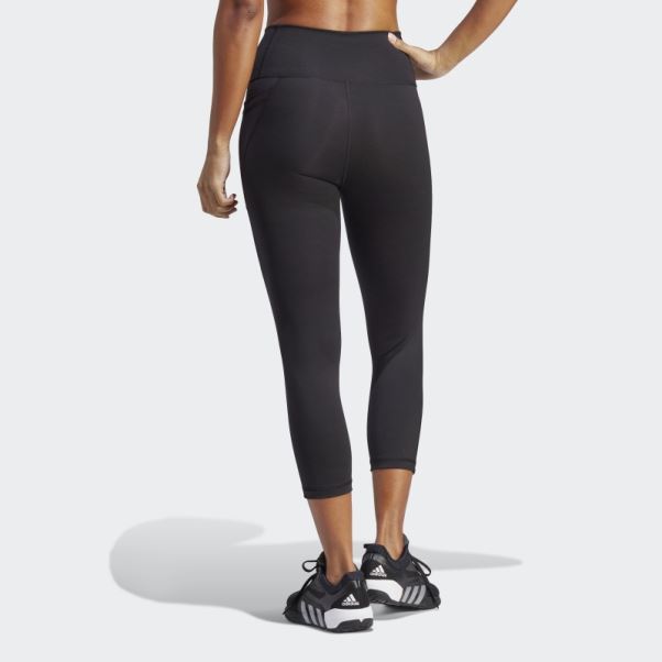 Legging 3/4 Taille Haute Optime Poche Cachette Noir Adidas Fashion