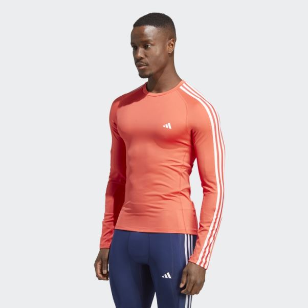 T-shirt à Manches Longues D'entraînement Techfit à 3 Bandes Rouge Adidas