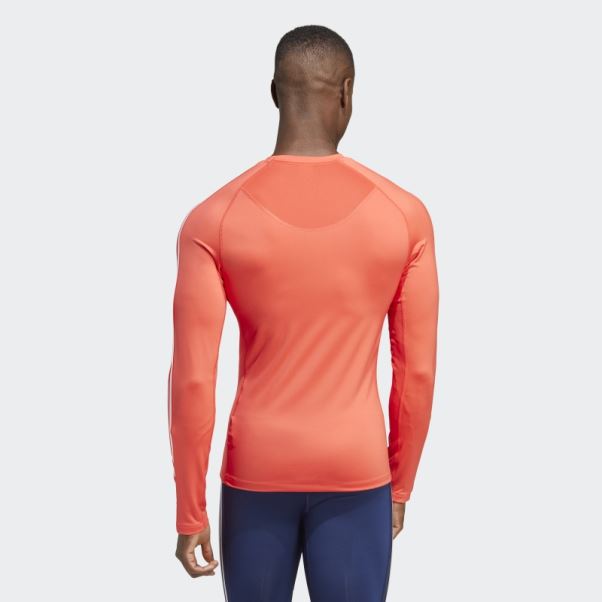 T-shirt à Manches Longues D'entraînement Techfit à 3 Bandes Rouge Adidas
