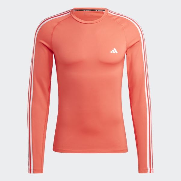 T-shirt à Manches Longues D'entraînement Techfit à 3 Bandes Rouge Adidas