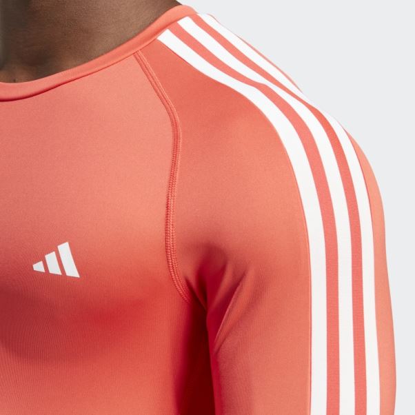 T-shirt à Manches Longues D'entraînement Techfit à 3 Bandes Rouge Adidas
