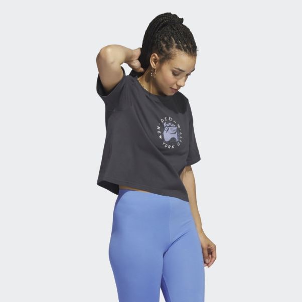 Carbone Chaud Adidas New York Pigeon Crop T-shirt Graphique