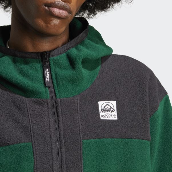Adidas Sweat à Capuche Polaire Zip Intégral Aventure Fc Vert Foncé