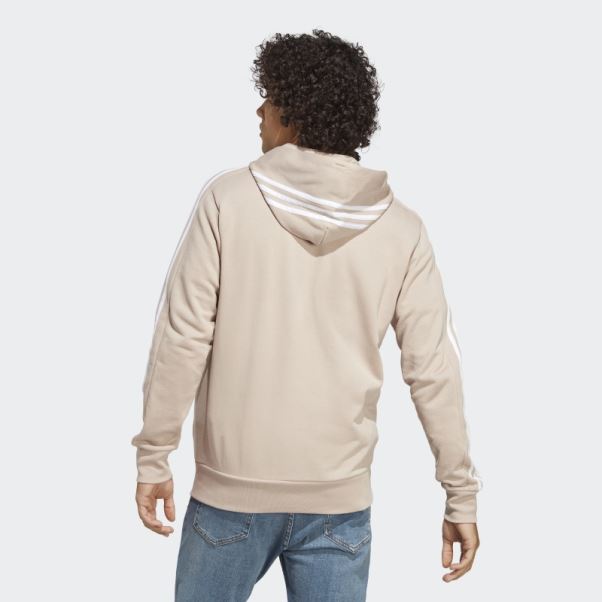 Adidas Taupe Essentials Sweat à Capuche Zippé à 3 Bandes En Tissu éponge Français