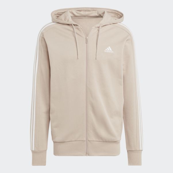 Adidas Taupe Essentials Sweat à Capuche Zippé à 3 Bandes En Tissu éponge Français
