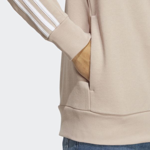 Adidas Taupe Essentials Sweat à Capuche Zippé à 3 Bandes En Tissu éponge Français