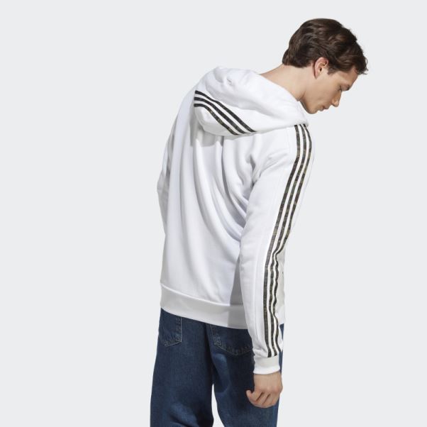 Sweat à Capuche Zippé à 3 Bandes Adidas Essentials French Terry Blanc