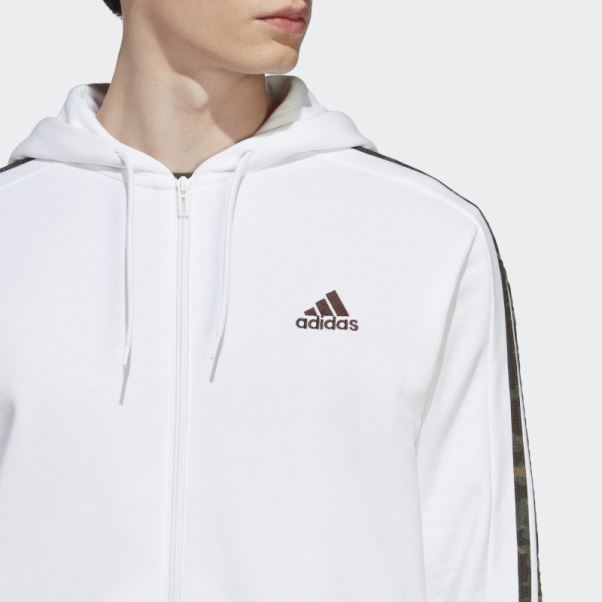Sweat à Capuche Zippé à 3 Bandes Adidas Essentials French Terry Blanc