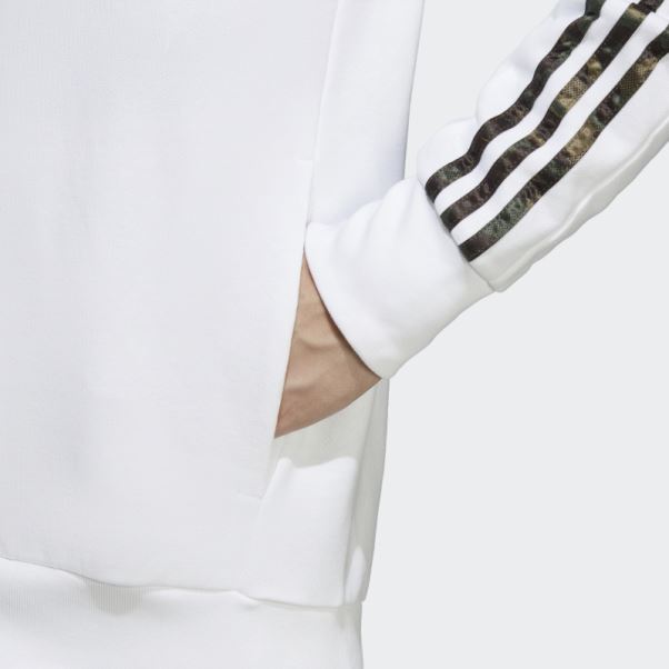Sweat à Capuche Zippé à 3 Bandes Adidas Essentials French Terry Blanc