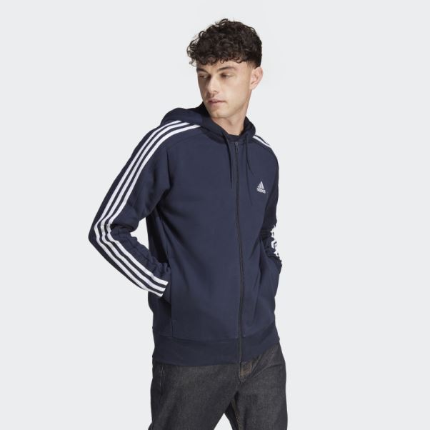 Encre Sweat à Capuche Zippé à 3 Rayures Adidas Essentials French Terry