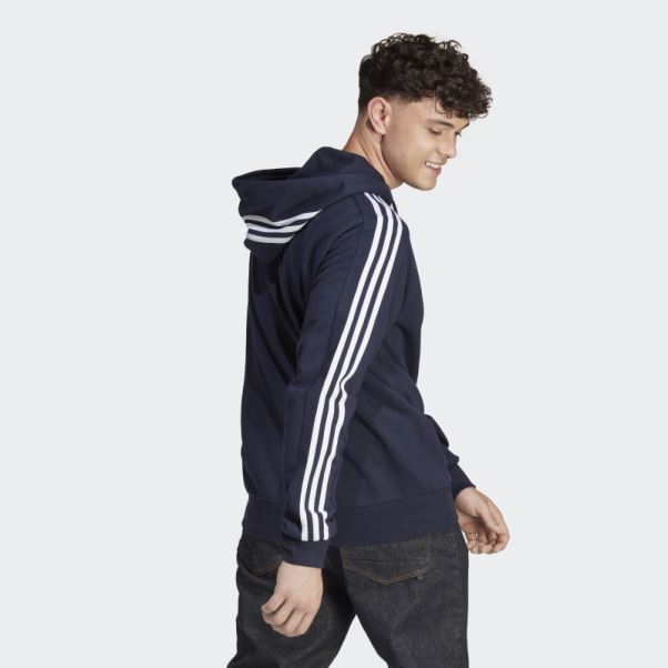Encre Sweat à Capuche Zippé à 3 Rayures Adidas Essentials French Terry