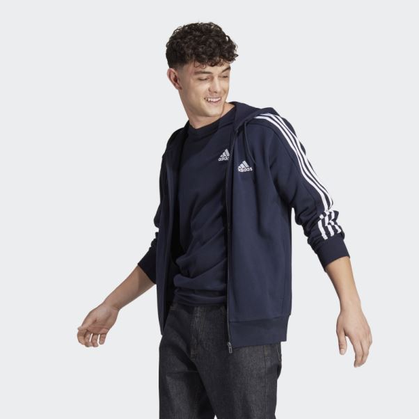 Encre Sweat à Capuche Zippé à 3 Rayures Adidas Essentials French Terry