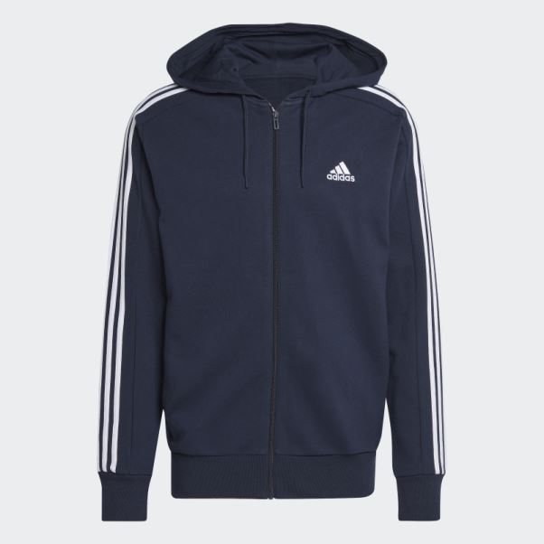 Encre Sweat à Capuche Zippé à 3 Rayures Adidas Essentials French Terry