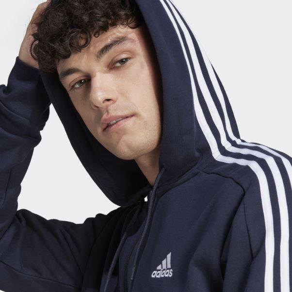 Encre Sweat à Capuche Zippé à 3 Rayures Adidas Essentials French Terry