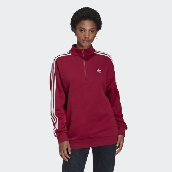 Sweat Adidas Adicolor Trèfle Quart Zip Bordeaux