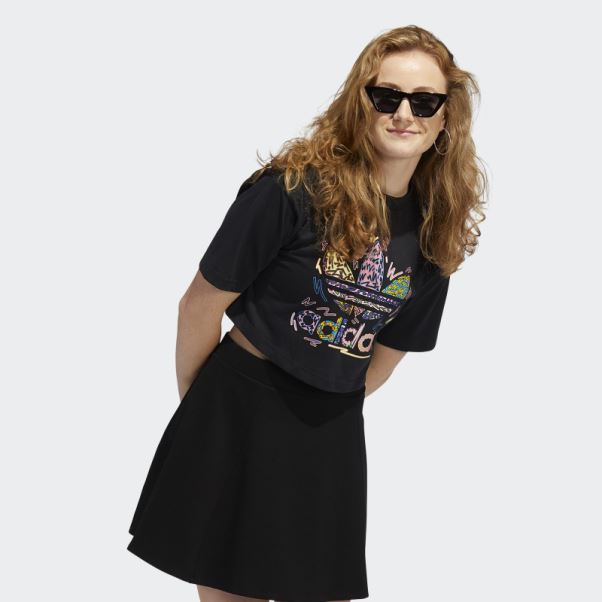 T-shirt Noir Love Unites Crop Trèfle Adidas