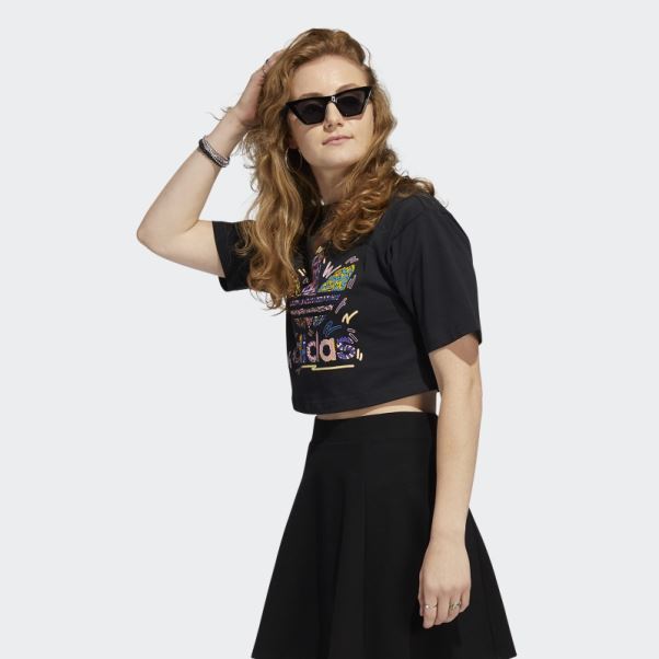 T-shirt Noir Love Unites Crop Trèfle Adidas
