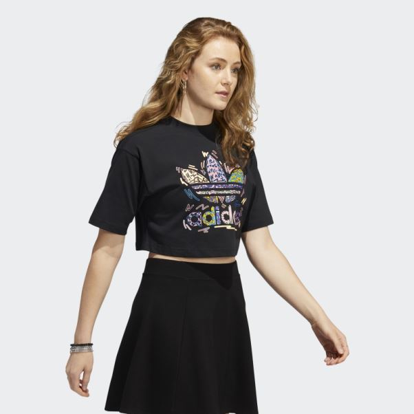 T-shirt Noir Love Unites Crop Trèfle Adidas