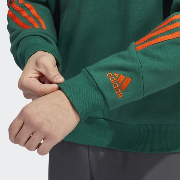 Sweat-shirt Ras Du Cou à 3 Bandes Adidas Vert Foncé