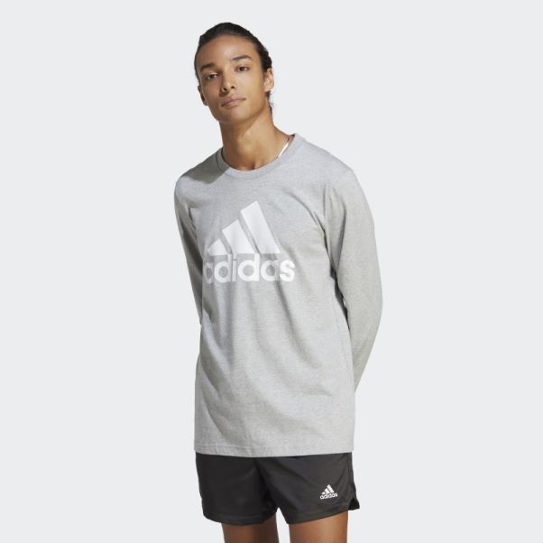 Tee Shirt Manches Longues Essentials Gris Moyen Adidas