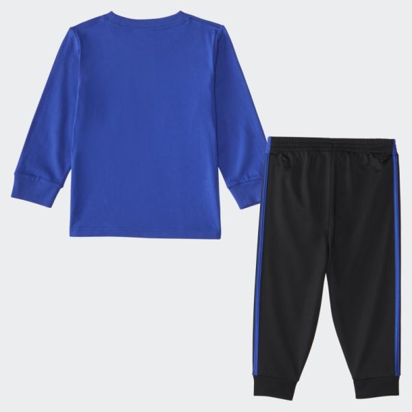 Ensemble T-shirt Manches Longues Et Jogging En Coton Adidas Bleu Royal