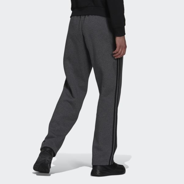 Pantalon Gris Foncé Chiné En Polaire à Ourlet Ouvert à 3 Bandes Adidas
