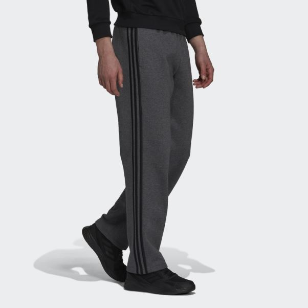 Pantalon Gris Foncé Chiné En Polaire à Ourlet Ouvert à 3 Bandes Adidas