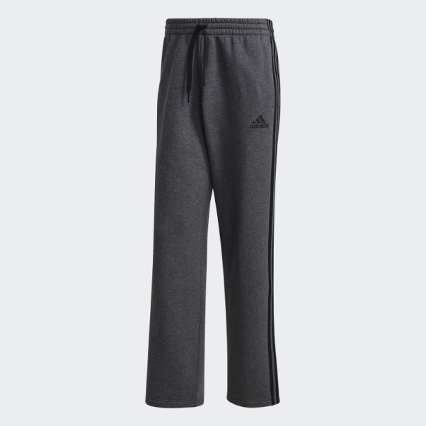 Pantalon Gris Foncé Chiné En Polaire à Ourlet Ouvert à 3 Bandes Adidas