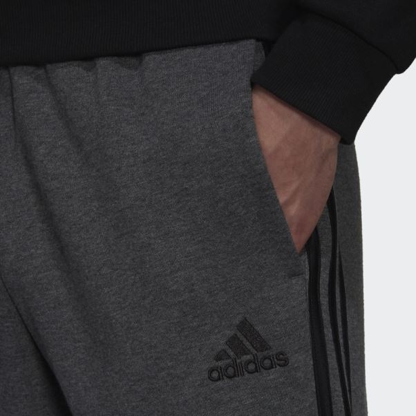 Pantalon Gris Foncé Chiné En Polaire à Ourlet Ouvert à 3 Bandes Adidas