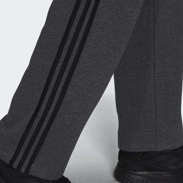 Pantalon Gris Foncé Chiné En Polaire à Ourlet Ouvert à 3 Bandes Adidas