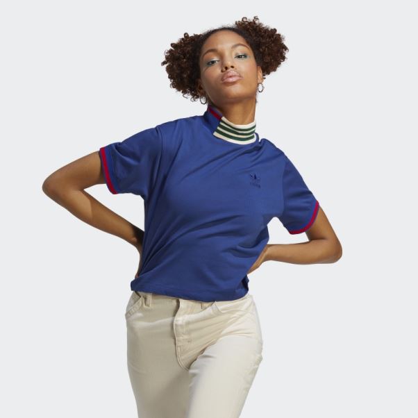 Adidas T-shirt Court Col Côtelé Victoire Bleu