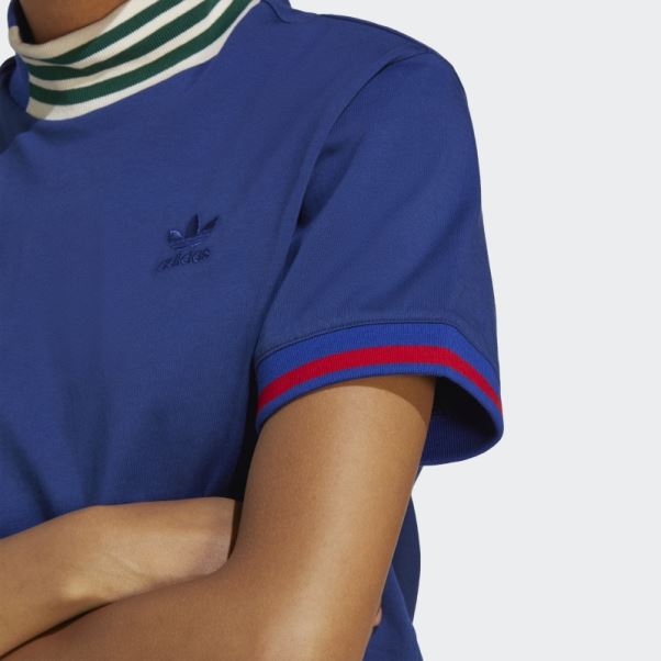 Adidas T-shirt Court Col Côtelé Victoire Bleu