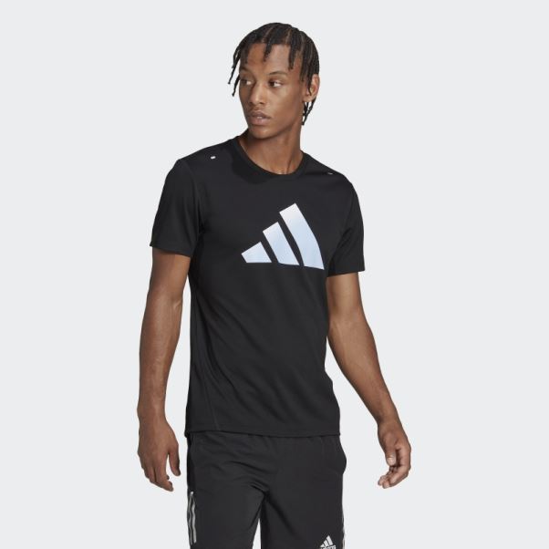 T-shirt Run Icon 3 Bar Logo Adidas Noir