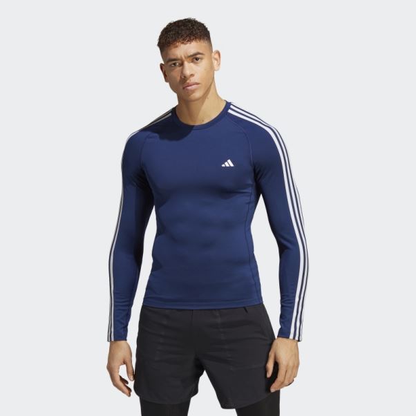 Tee Shirt Techfit 3-stripes Training Bleu Foncé Adidas