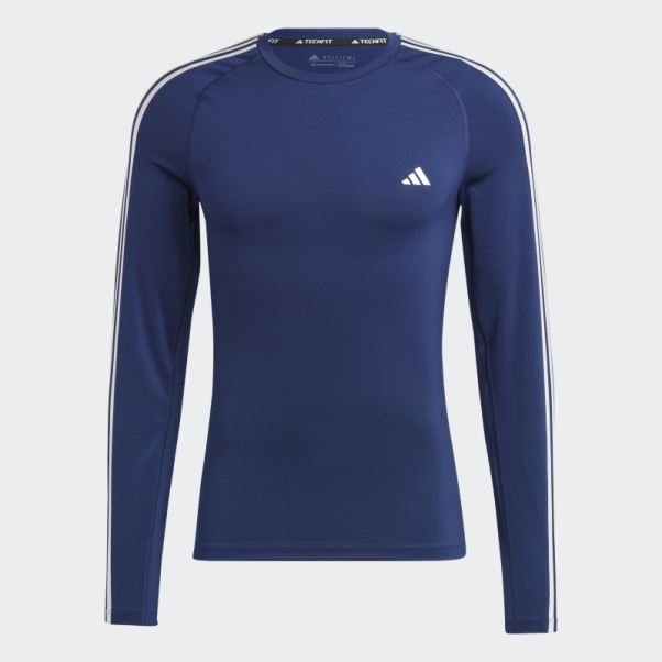Tee Shirt Techfit 3-stripes Training Bleu Foncé Adidas