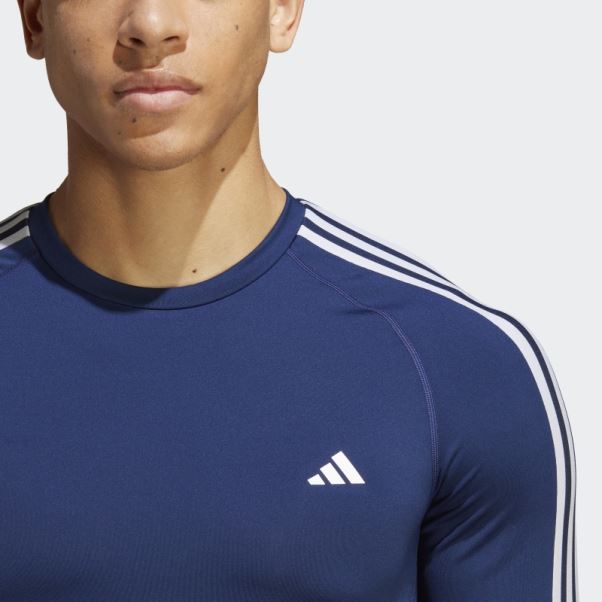 Tee Shirt Techfit 3-stripes Training Bleu Foncé Adidas