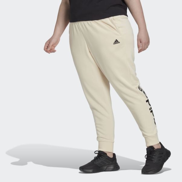 Adidas Ecru Tint Essentials Pantalon Français Terry Logo (taille Plus)