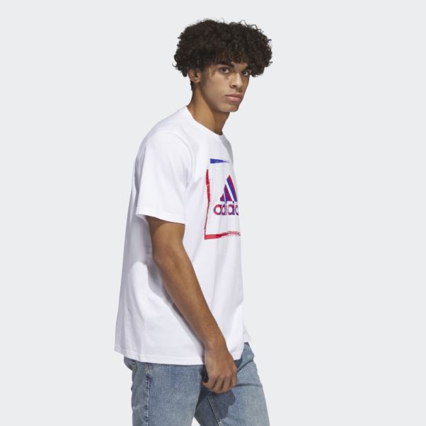 T-shirt Graphique Pochoir Bicolore Blanc Adidas