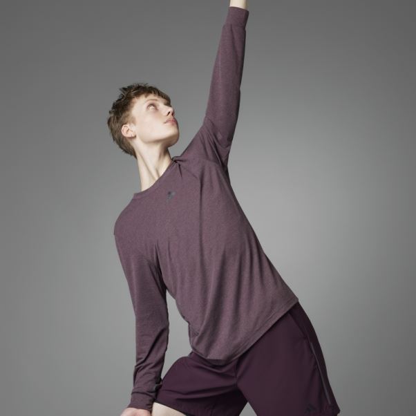 Authentique Balance Yoga Haut à Manches Longues Bordeaux Adidas