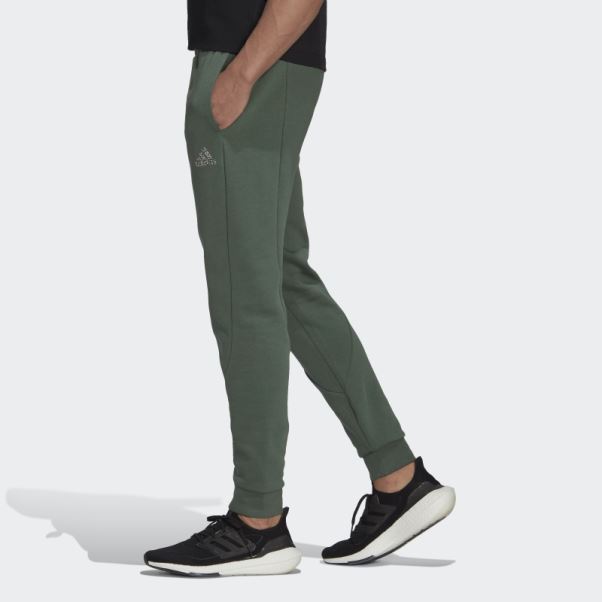 Chaud Adidas Stadium Polaire Badge De Sport Menotté Pantalon Vert Oxyde
