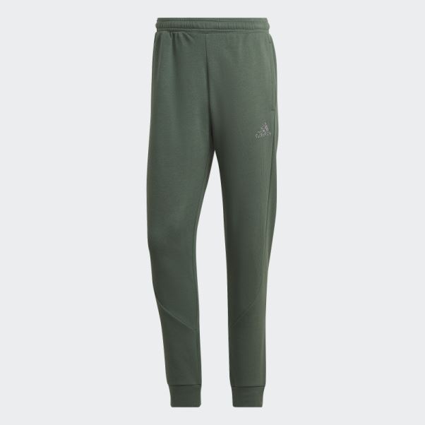 Chaud Adidas Stadium Polaire Badge De Sport Menotté Pantalon Vert Oxyde