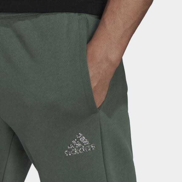 Chaud Adidas Stadium Polaire Badge De Sport Menotté Pantalon Vert Oxyde