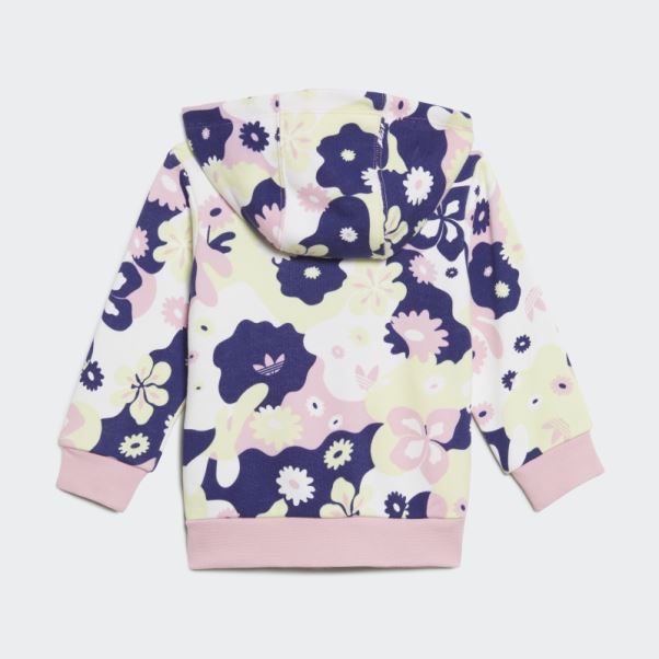 Ensemble Adidas Blanc à Capuche Et Fermeture éclair à Fleurs