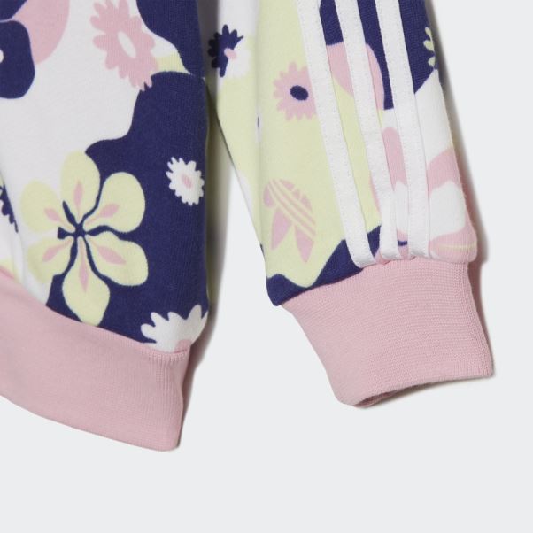 Ensemble Adidas Blanc à Capuche Et Fermeture éclair à Fleurs