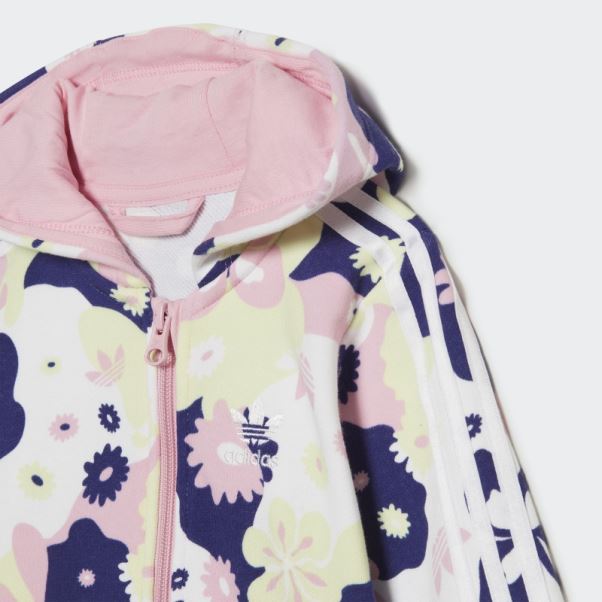 Ensemble Adidas Blanc à Capuche Et Fermeture éclair à Fleurs