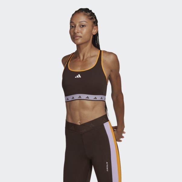 Soutien-gorge Techfit à Maintien Moyen Adidas Hyperglam Powerreact Marron Foncé