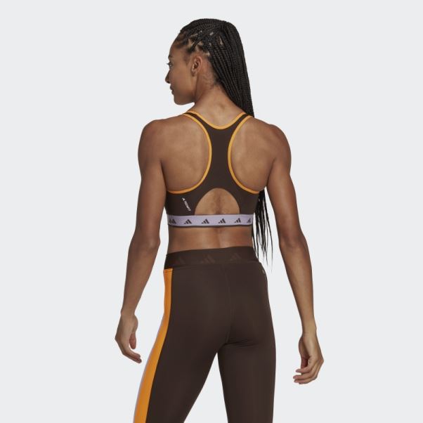 Soutien-gorge Techfit à Maintien Moyen Adidas Hyperglam Powerreact Marron Foncé