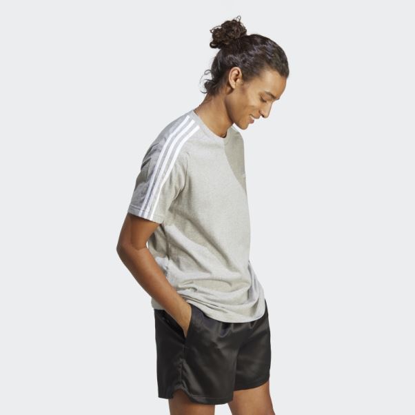 Adidas Essentials Single Jersey 3-stripes T-shirt Gris Moyen