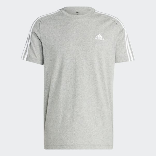 Adidas Essentials Single Jersey 3-stripes T-shirt Gris Moyen